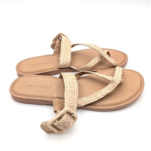 Splendid Sutton Faux Raffia Strap Thong Sandals Women's Tan Size US7M EU38 - Picture 4 of 12